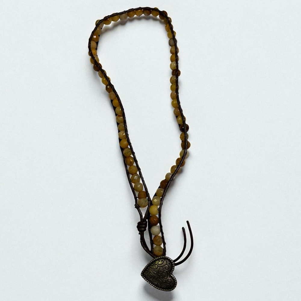 Brown Beaded Necklace with Heart Pendant